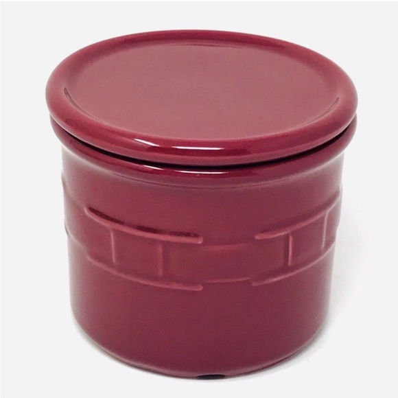 Longaberger Salt Crock Pottery Woven Traditions Canister With Lid / Coaster - Picture 1 of 9